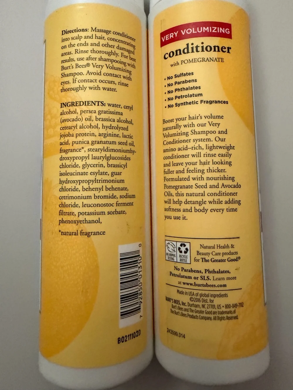(2) Burt's Bees Very Volumizing Conditioner with Pomegranate 10 fl oz each